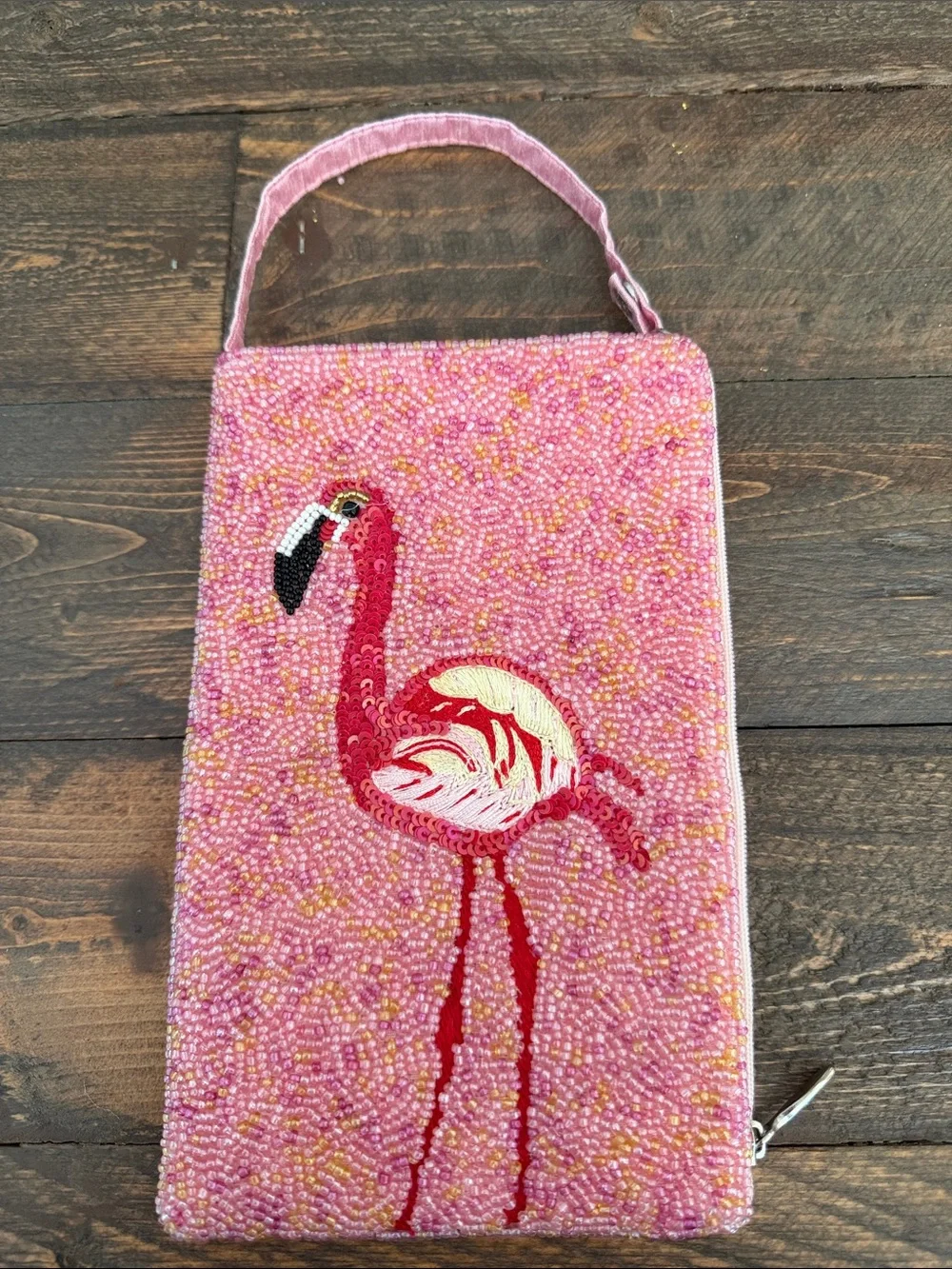 Bamboo Trading Co. Beaded Flamingo Crossbody Club Bag - Pink Clean Interior EUC